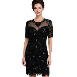 Blacktie Oleg Casslnl Black Sequins Beaded Vintage Silk Evening Dress Size 12